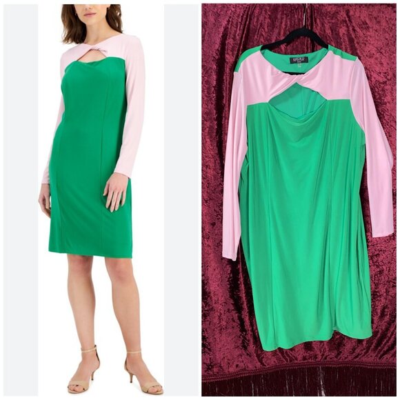 Kasper Dresses & Skirts - Kasper Color Block Tie Neck Bodycon Dress